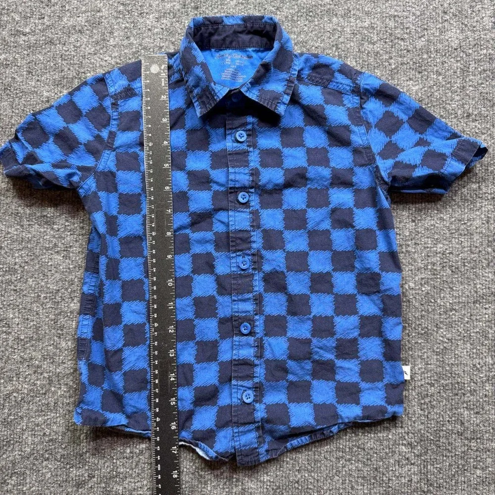 Tommy Bahama Button Up Shirt Boys 5/6 Blue‎ Checkered Short Sleeve Casual Top